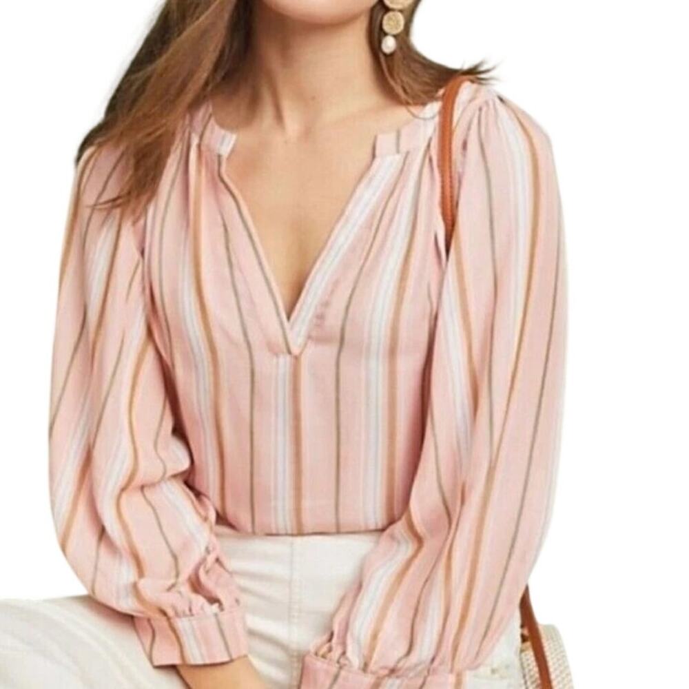Maeve Brenda Top Womens Small Pink Striped Balloon Sleeve Blouse Anthropologie